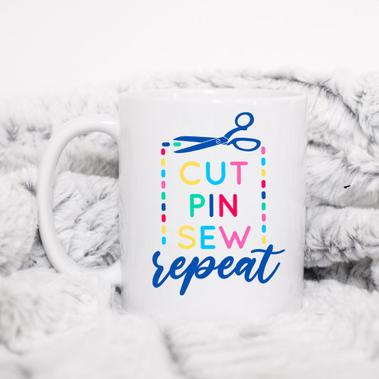 Cut, Pin, Sew, Repeat Mug